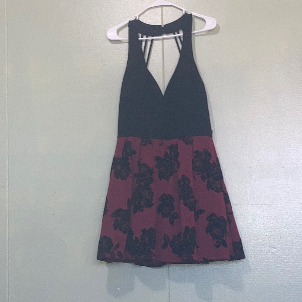 Black and maroon Rose design dress